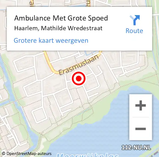 Locatie op kaart van de 112 melding: Ambulance Met Grote Spoed Naar Haarlem, Mathilde Wredestraat op 13 oktober 2018 19:02