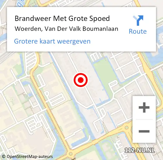 Locatie op kaart van de 112 melding: Brandweer Met Grote Spoed Naar Woerden, Van Der Valk Boumanlaan op 13 oktober 2018 19:04