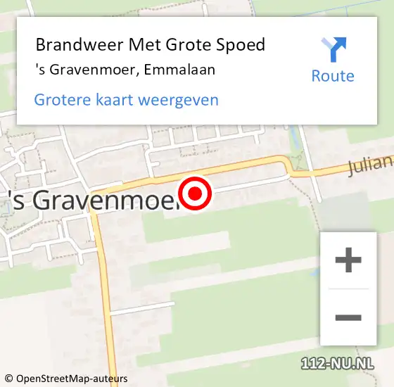 Locatie op kaart van de 112 melding: Brandweer Met Grote Spoed Naar 's Gravenmoer, Emmalaan op 13 oktober 2018 19:08