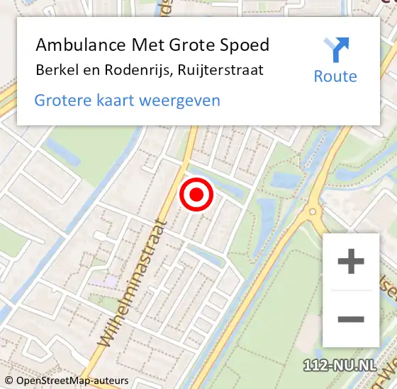 Locatie op kaart van de 112 melding: Ambulance Met Grote Spoed Naar Berkel en Rodenrijs, Ruijterstraat op 13 oktober 2018 21:33