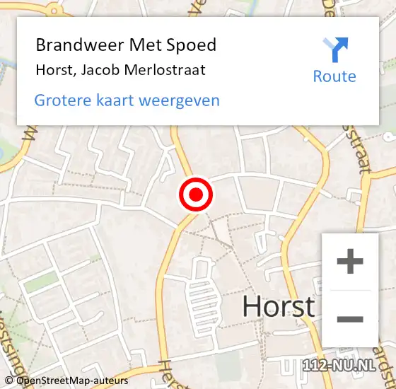 Locatie op kaart van de 112 melding: Brandweer Met Spoed Naar Horst, Jacob Merlostraat op 13 oktober 2018 22:21