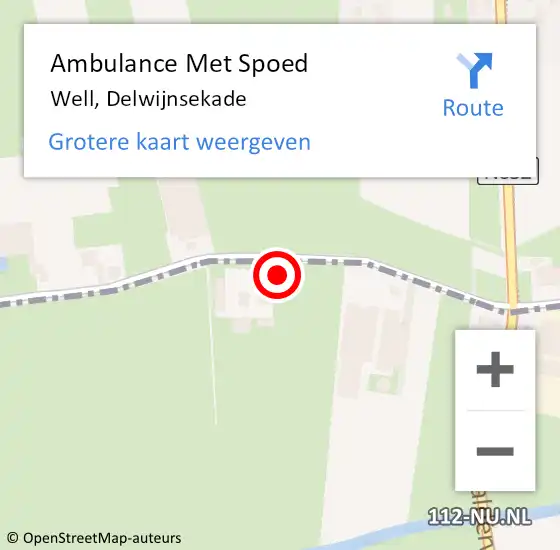 Locatie op kaart van de 112 melding: Ambulance Met Spoed Naar Well, Delwijnsekade op 13 oktober 2018 23:57