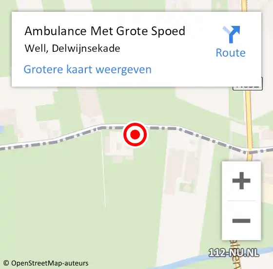 Locatie op kaart van de 112 melding: Ambulance Met Grote Spoed Naar Well, Delwijnsekade op 13 oktober 2018 23:59