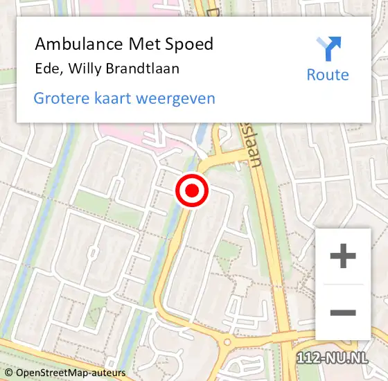 Locatie op kaart van de 112 melding: Ambulance Met Spoed Naar Ede, Willy Brandtlaan op 14 oktober 2018 01:00