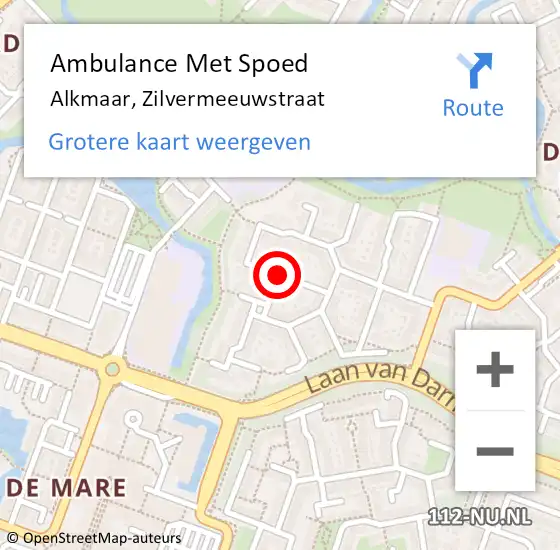 Locatie op kaart van de 112 melding: Ambulance Met Spoed Naar Alkmaar, Zilvermeeuwstraat op 14 oktober 2018 02:34