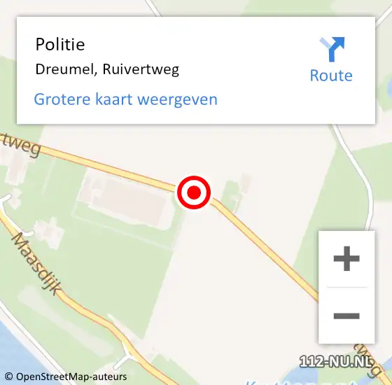 Locatie op kaart van de 112 melding: Politie Dreumel, Ruivertweg op 14 oktober 2018 02:44