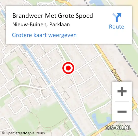 Locatie op kaart van de 112 melding: Brandweer Met Grote Spoed Naar Nieuw-Buinen, Parklaan op 14 oktober 2018 06:34