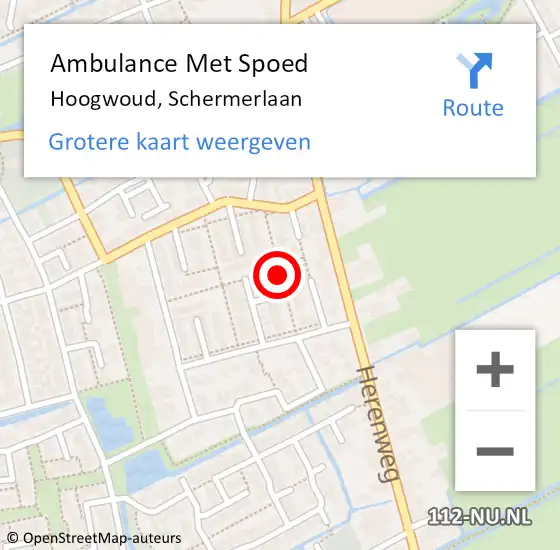 Locatie op kaart van de 112 melding: Ambulance Met Spoed Naar Hoogwoud, Schermerlaan op 14 oktober 2018 07:36