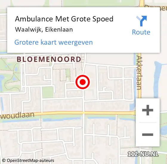 Locatie op kaart van de 112 melding: Ambulance Met Grote Spoed Naar Waalwijk, Eikenlaan op 14 oktober 2018 08:35