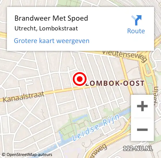 Locatie op kaart van de 112 melding: Brandweer Met Spoed Naar Utrecht, Lombokstraat op 14 oktober 2018 08:56