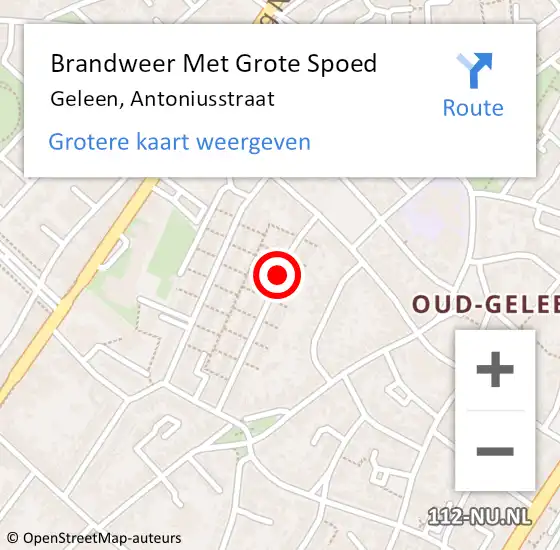 Locatie op kaart van de 112 melding: Brandweer Met Grote Spoed Naar Geleen, Antoniusstraat op 14 oktober 2018 10:41