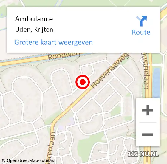 Locatie op kaart van de 112 melding: Ambulance Uden, Krijten op 14 oktober 2018 11:25