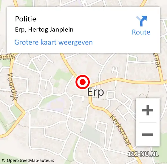 Locatie op kaart van de 112 melding: Politie Erp, Hertog Janplein op 14 oktober 2018 12:13