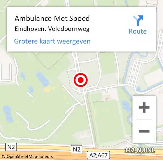 Locatie op kaart van de 112 melding: Ambulance Met Spoed Naar Eindhoven, Velddoornweg op 14 oktober 2018 13:46