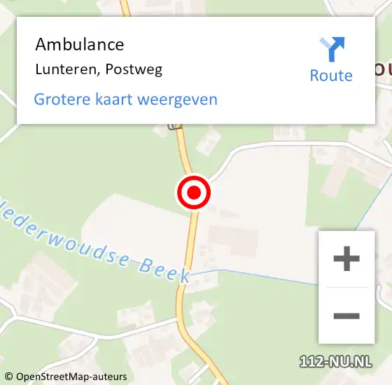 Locatie op kaart van de 112 melding: Ambulance Lunteren, Postweg op 14 oktober 2018 14:32