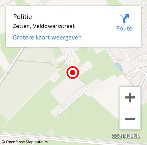 Locatie op kaart van de 112 melding: Politie Zetten, Velddwarsstraat op 14 oktober 2018 14:46