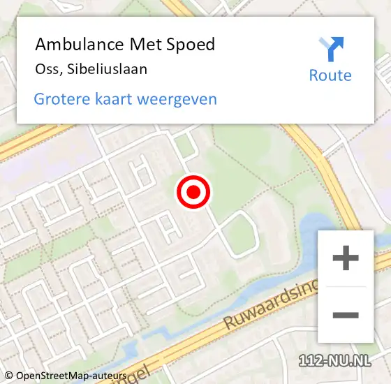 Locatie op kaart van de 112 melding: Ambulance Met Spoed Naar Oss, Sibeliuslaan op 14 oktober 2018 16:55