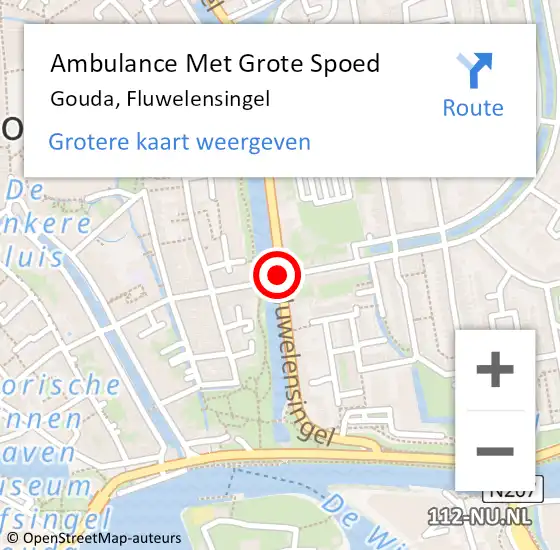Locatie op kaart van de 112 melding: Ambulance Met Grote Spoed Naar Gouda, Fluwelensingel op 14 oktober 2018 17:26