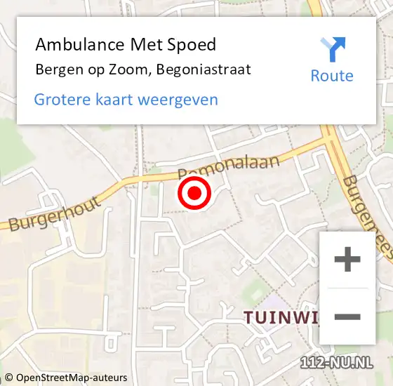 Locatie op kaart van de 112 melding: Ambulance Met Spoed Naar Bergen op Zoom, Begoniastraat op 14 oktober 2018 18:49