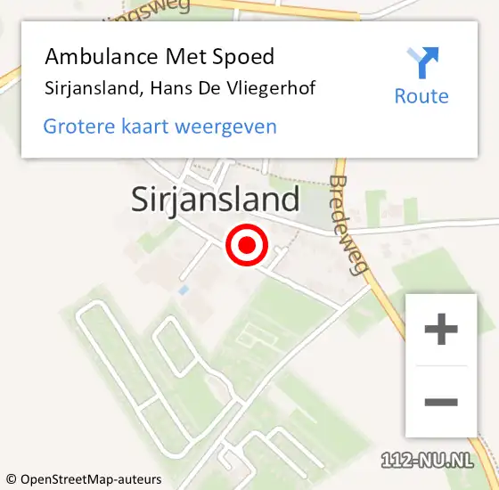 Locatie op kaart van de 112 melding: Ambulance Met Spoed Naar Sirjansland, Hans De Vliegerhof op 14 oktober 2018 19:47