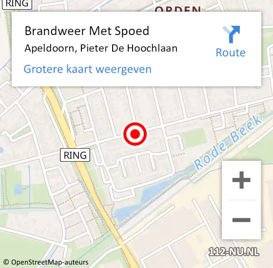 Locatie op kaart van de 112 melding: Brandweer Met Spoed Naar Apeldoorn, Pieter De Hoochlaan op 14 oktober 2018 20:06