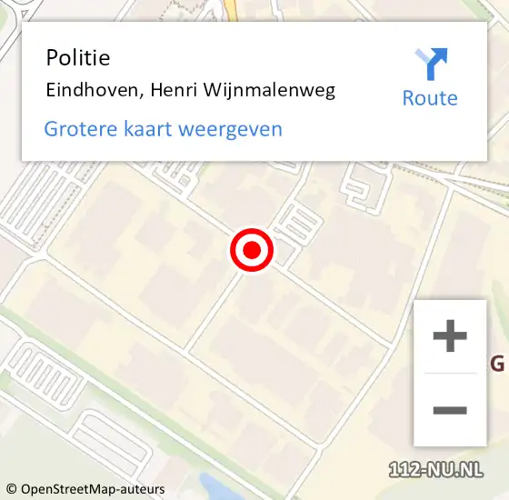 Locatie op kaart van de 112 melding: Politie Eindhoven, Henri Wijnmalenweg op 14 oktober 2018 20:08