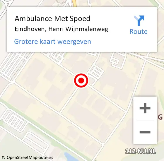 Locatie op kaart van de 112 melding: Ambulance Met Spoed Naar Eindhoven, Henri Wijnmalenweg op 14 oktober 2018 20:09