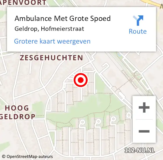 Locatie op kaart van de 112 melding: Ambulance Met Grote Spoed Naar Geldrop, Hofmeierstraat op 14 oktober 2018 21:00