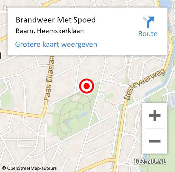 Locatie op kaart van de 112 melding: Brandweer Met Spoed Naar Baarn, Heemskerklaan op 14 oktober 2018 21:10