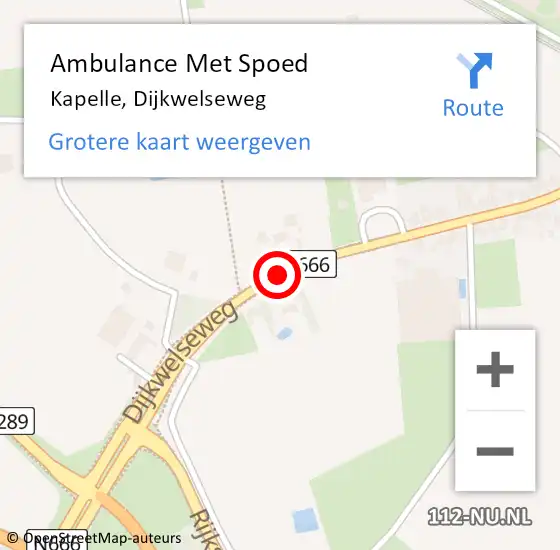 Locatie op kaart van de 112 melding: Ambulance Met Spoed Naar Kapelle, Dijkwelseweg op 14 oktober 2018 21:38