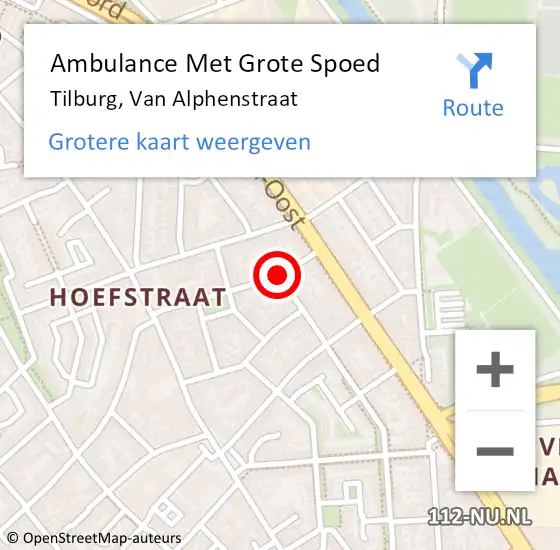 Locatie op kaart van de 112 melding: Ambulance Met Grote Spoed Naar Tilburg, Van Alphenstraat op 14 oktober 2018 22:32