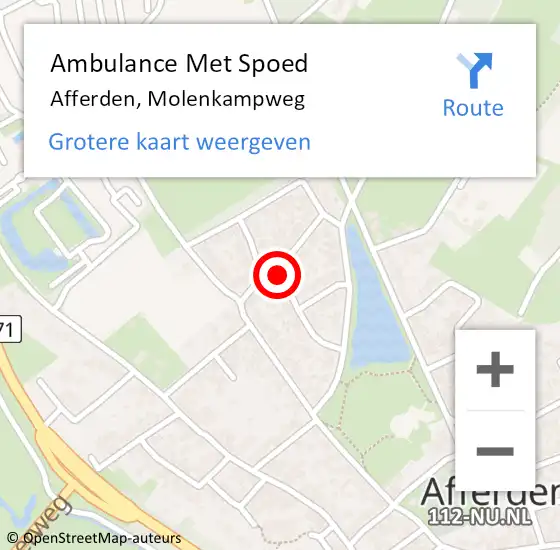 Locatie op kaart van de 112 melding: Ambulance Met Spoed Naar Afferden, Molenkampweg op 14 oktober 2018 22:49
