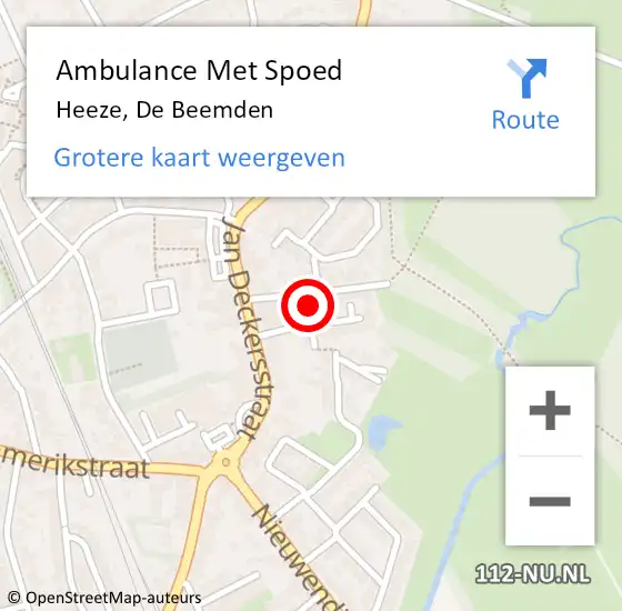 Locatie op kaart van de 112 melding: Ambulance Met Spoed Naar Heeze, De Beemden op 15 oktober 2018 05:28