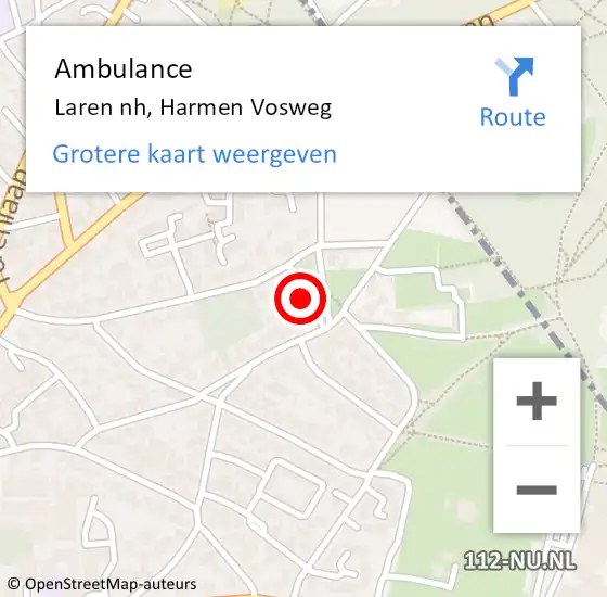 Locatie op kaart van de 112 melding: Ambulance Laren nh, Harmen Vosweg op 11 maart 2014 20:54