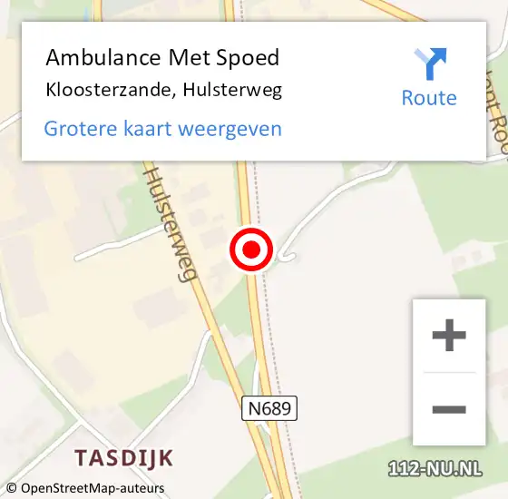 Locatie op kaart van de 112 melding: Ambulance Met Spoed Naar Kloosterzande, Hulsterweg op 15 oktober 2018 08:15