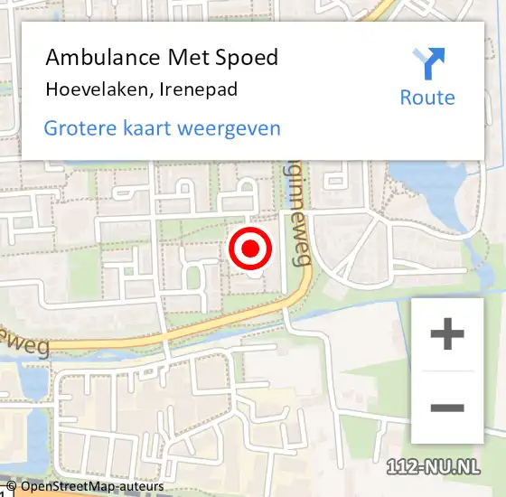 Locatie op kaart van de 112 melding: Ambulance Met Spoed Naar Hoevelaken, Irenepad op 15 oktober 2018 08:53