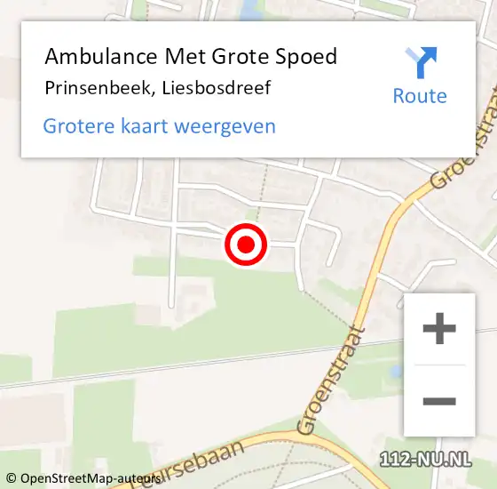 Locatie op kaart van de 112 melding: Ambulance Met Grote Spoed Naar Prinsenbeek, Liesbosdreef op 15 oktober 2018 09:06