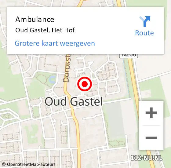 Locatie op kaart van de 112 melding: Ambulance Oud Gastel, Het Hof op 15 oktober 2018 09:09