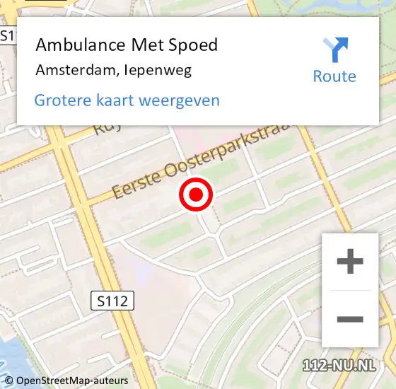 Locatie op kaart van de 112 melding: Ambulance Met Spoed Naar Amsterdam, Iepenweg op 15 oktober 2018 09:25