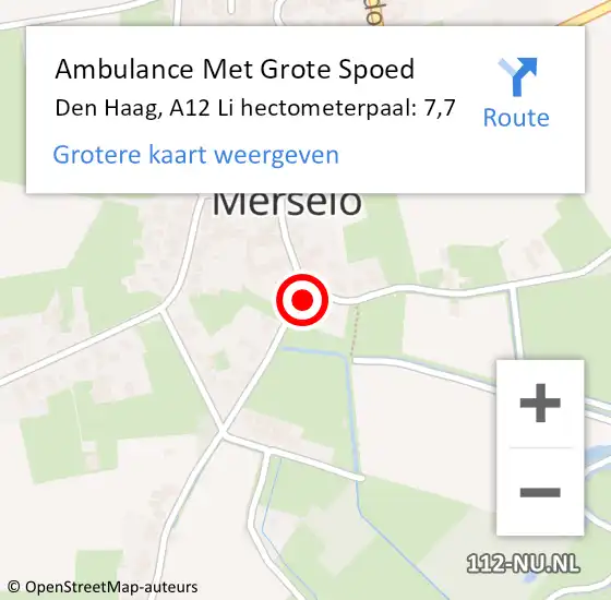Locatie op kaart van de 112 melding: Ambulance Met Grote Spoed Naar Den Haag, A12 Li hectometerpaal: 7,7 op 15 oktober 2018 09:28
