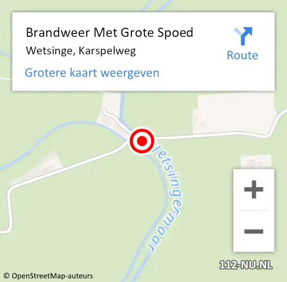 Locatie op kaart van de 112 melding: Brandweer Met Grote Spoed Naar Wetsinge, Karspelweg op 15 oktober 2018 09:50