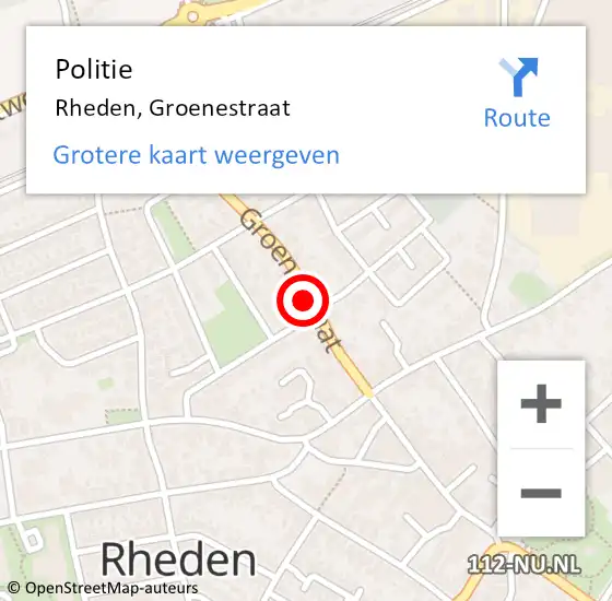 Locatie op kaart van de 112 melding: Politie Rheden, Groenestraat op 15 oktober 2018 10:07