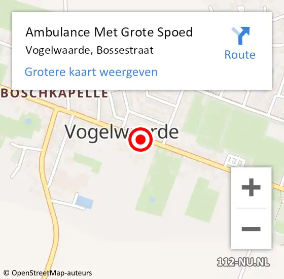 Locatie op kaart van de 112 melding: Ambulance Met Grote Spoed Naar Vogelwaarde, Bossestraat op 15 oktober 2018 10:35