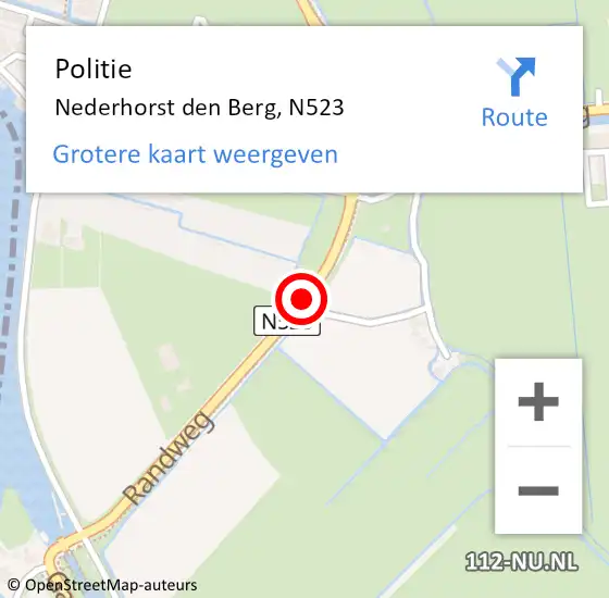 Locatie op kaart van de 112 melding: Politie Nederhorst den Berg, N523 op 15 oktober 2018 10:43