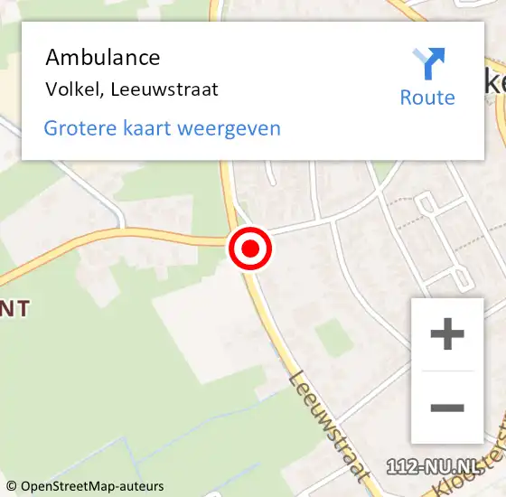 Locatie op kaart van de 112 melding: Ambulance Volkel, Leeuwstraat op 15 oktober 2018 11:21