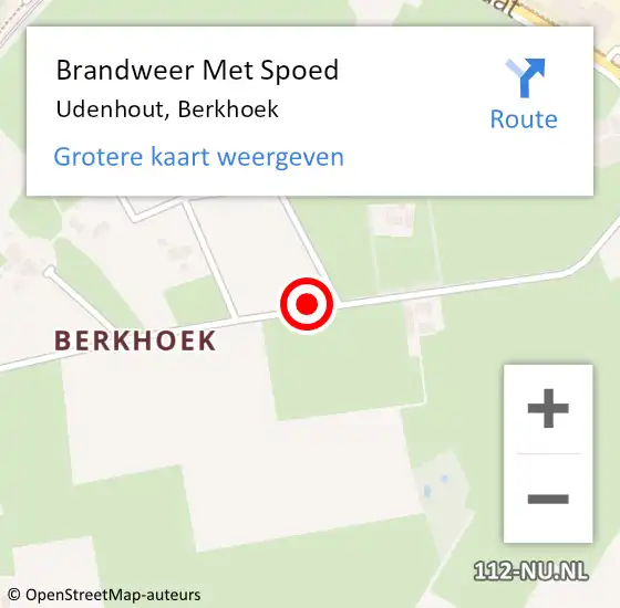 Locatie op kaart van de 112 melding: Brandweer Met Spoed Naar Udenhout, Berkhoek op 15 oktober 2018 11:56