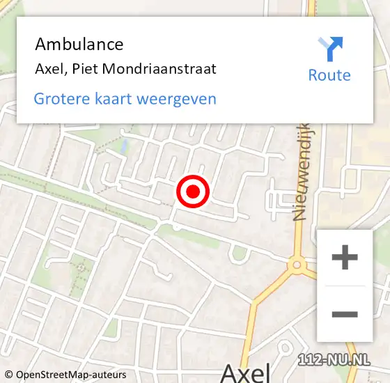 Locatie op kaart van de 112 melding: Ambulance Axel, Piet Mondriaanstraat op 15 oktober 2018 12:20