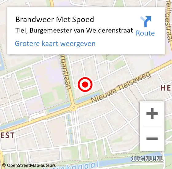 Locatie op kaart van de 112 melding: Brandweer Met Spoed Naar Tiel, Burgemeester van Welderenstraat op 15 oktober 2018 12:36