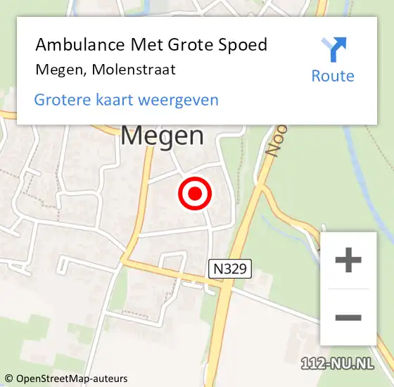 Locatie op kaart van de 112 melding: Ambulance Met Grote Spoed Naar Megen, Molenstraat op 15 oktober 2018 13:50