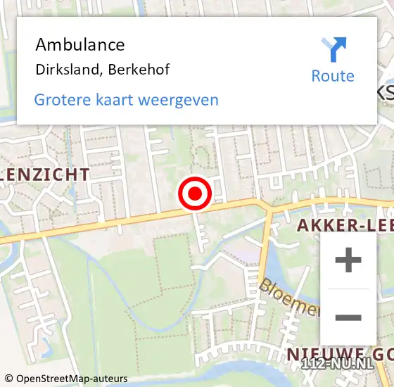 Locatie op kaart van de 112 melding: Ambulance Dirksland, Berkehof op 15 oktober 2018 13:59